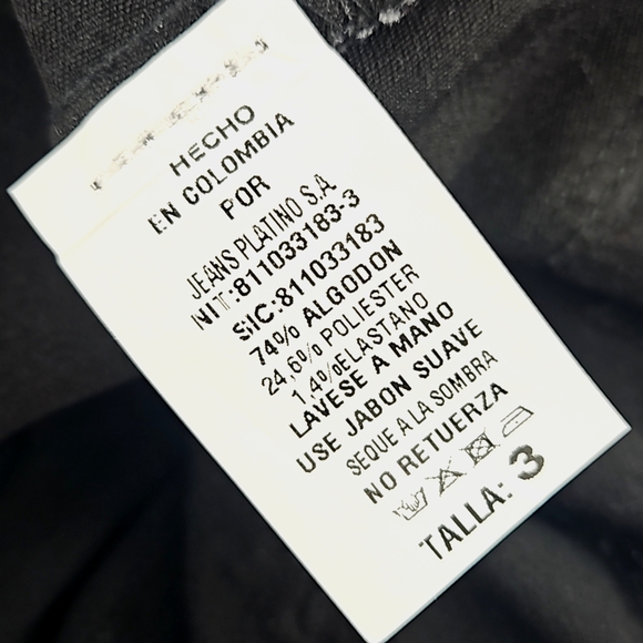 Platino Womens/Juniors Colombian Classic Skinny Fringed Hem Black Denim Jeans 3 - Picture 7 of 7